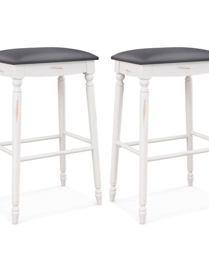Giantex Bar Stools, 29"/24" Bar Height Saddle Stools w/Padded Seat, Rubber Wood Legs, Footrests & Antiqued Surface