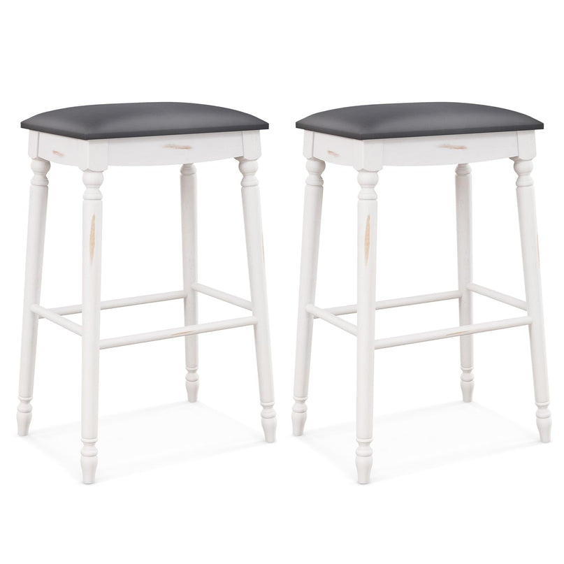 Giantex Bar Stools, 29"/24" Bar Height Saddle Stools w/Padded Seat, Rubber Wood Legs, Footrests & Antiqued Surface