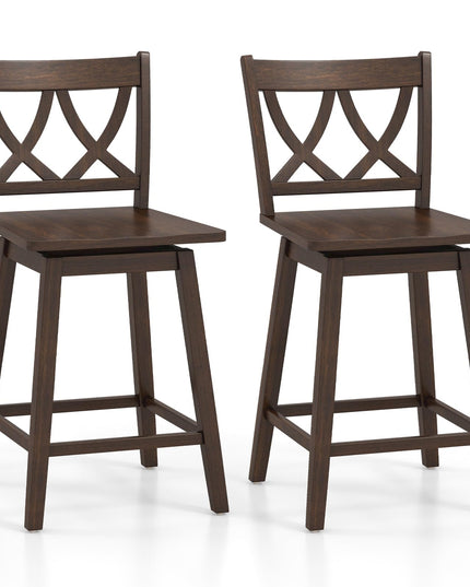Giantex 24" Bar Stools Set of 2/4, Swivel Wooden Bar Chairs with Rubber Wood Frame, Dark Grey