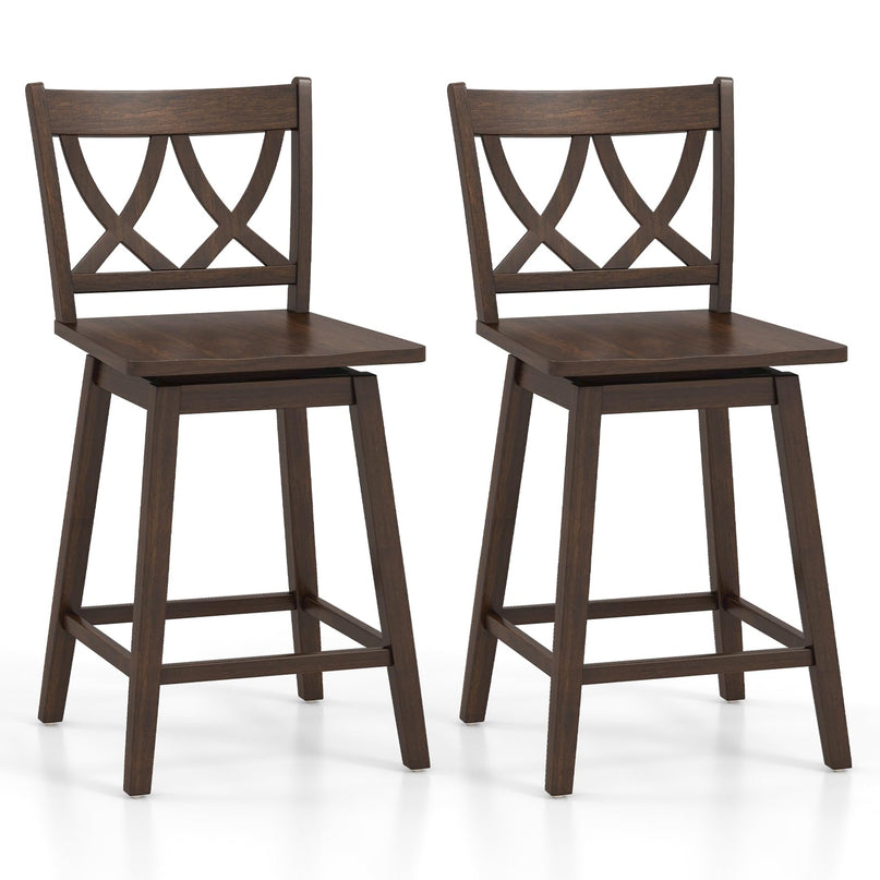 Giantex 24" Bar Stools Set of 2/4, Swivel Wooden Bar Chairs with Rubber Wood Frame, Dark Grey