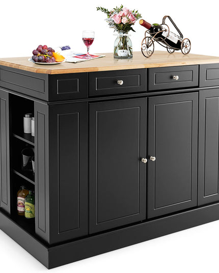 Giantex Kitchen Island with Drop Leaf, Rubber Wood Top, 2 Drawers, Storage Cabinets