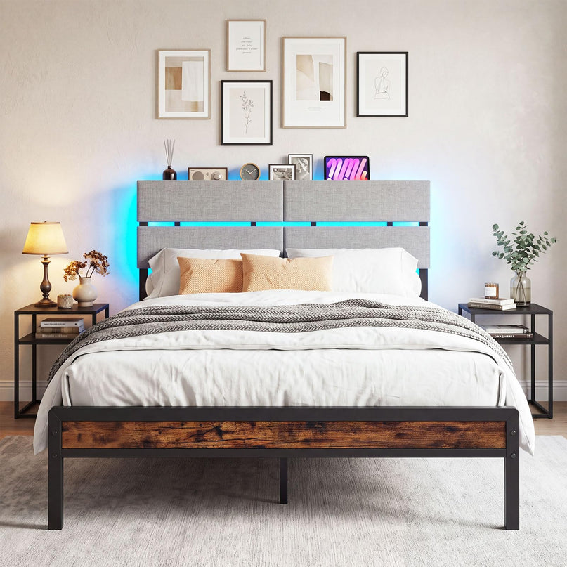 Giantex Full Size Bed Frame with Upholstered Headboard