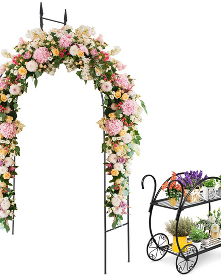 Giantex Metal Garden Arbor and Cart Plant Stand