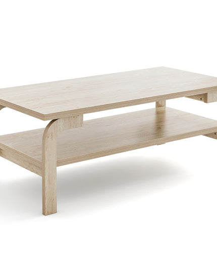 Giantex 2-Tier Coffee Table with Storage, 47” Mid Century Rectangle Accent Table with Open Shelf