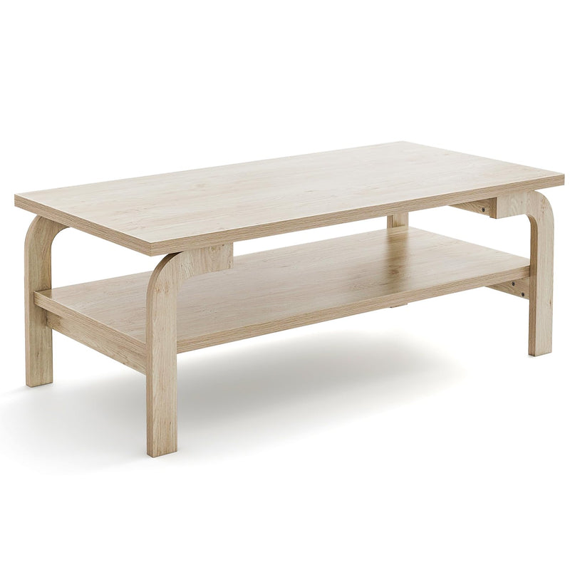 Giantex 2-Tier Coffee Table with Storage, 47” Mid Century Rectangle Accent Table with Open Shelf