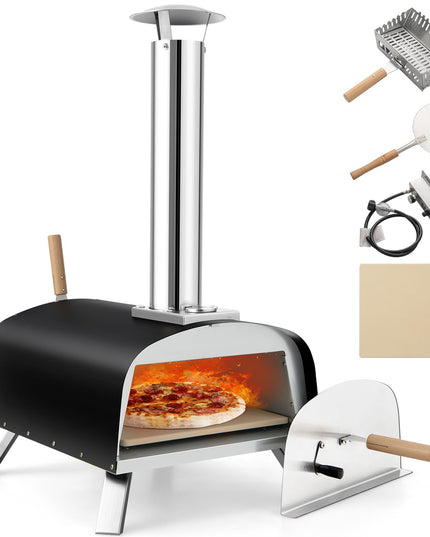 Giantex Pizza Oven Outdoor, Propane and Wood Fired Pizza Maker with 13" Pizza Stone, Pizza Peel