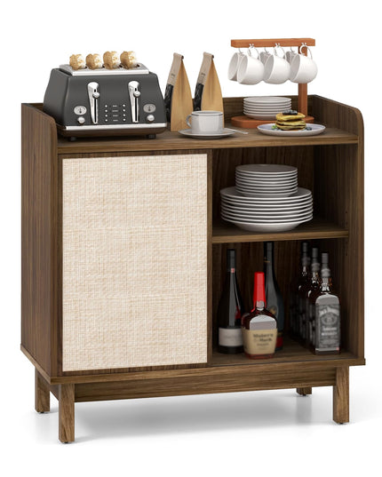 Giantex Sideboard Cabinet, Farmhouse Buffet Storage Cabinet with Sliding Rattan Door, 2 Adjustable Shelves