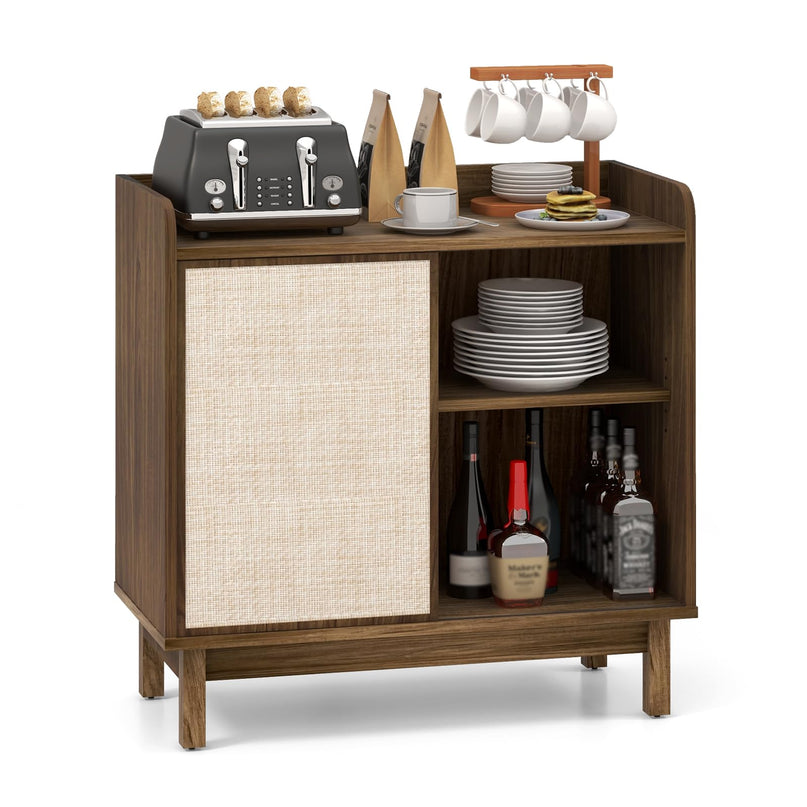 Giantex Sideboard Cabinet, Farmhouse Buffet Storage Cabinet with Sliding Rattan Door, 2 Adjustable Shelves
