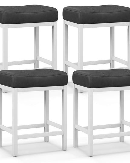 Giantex Counter Height Bar Stools Set of 2/4, 24.5" Backless Linen Fabric Bar Saddle Stools w/Solid Rubber Wood Frame & Footrest