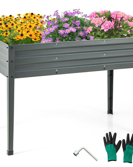 Giantex Raised Garden Bed with Legs, 46”x24”x32” Galvanized Steel Planter Box with Drainage Holes for Vegetables