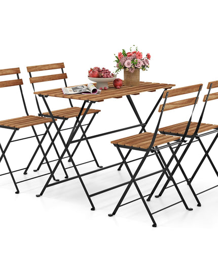 Giantex Acacia Wood Bistro Table with 4 Folding Patio Chairs for Yard Porch Garden Poolside