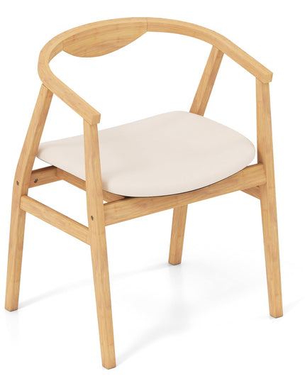 Giantex Bamboo Accent Chair - Wood Natural Boho Accent Dining Chairs with Armrest and Curved Backrest (1/2)