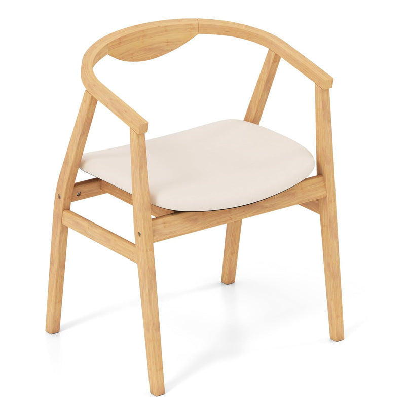 Giantex Bamboo Accent Chair - Wood Natural Boho Accent Dining Chairs with Armrest and Curved Backrest (1/2)