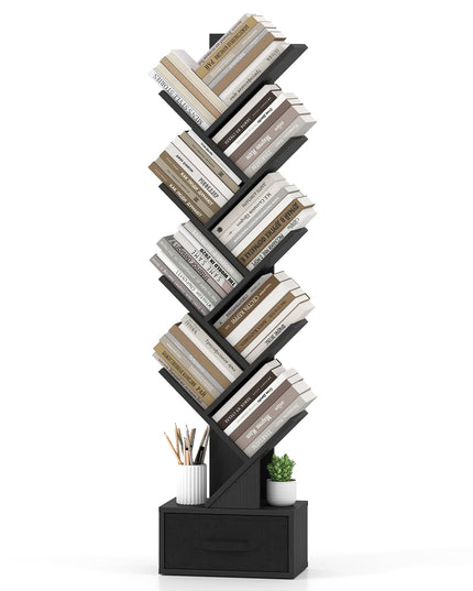 GIANTEX 9-Tier Tree Bookshelf with Drawer for Home Office