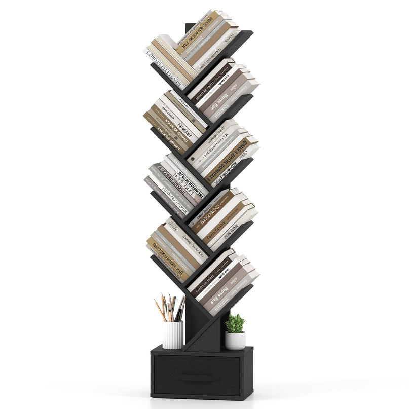 GIANTEX 9-Tier Tree Bookshelf with Drawer for Home Office