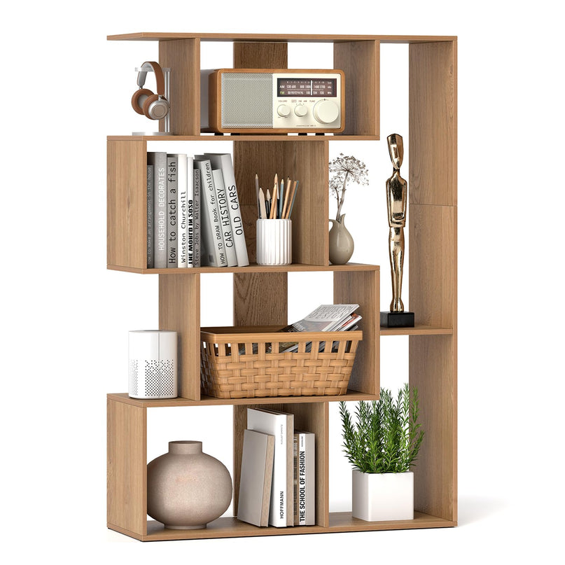 Giantex 6-Cube S-Shaped Bookshelf, 47" Open-Back Geometric Bookcase w/Anti-tip Kits