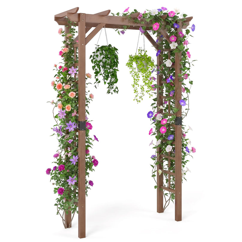 Giantex 7FT Wood Garden Arbor Trellis Wooden Wedding Arch for Ceremony Party