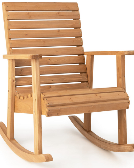 Giantex Wood Rocking Chair Outdoor - Outside Rocker with High Backrest