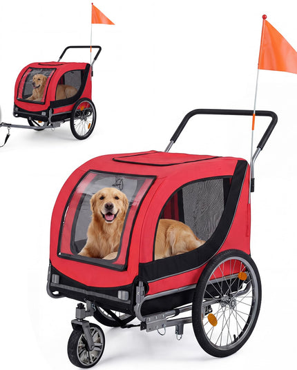 Giantex 2-in-1 Dog Bike Trailer & Pet Stroller for Large Dogs – Foldable Pet Carrier Cart with Front Caster & 2 Air-Filled Tires