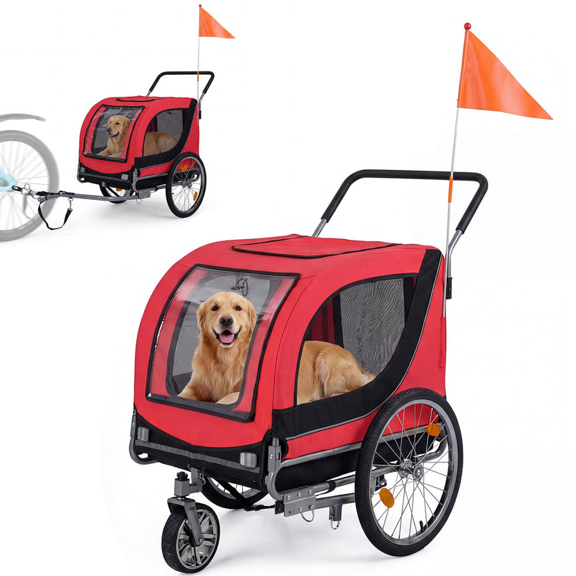 Giantex 2-in-1 Dog Bike Trailer & Pet Stroller for Large Dogs – Foldable Pet Carrier Cart with Front Caster & 2 Air-Filled Tires