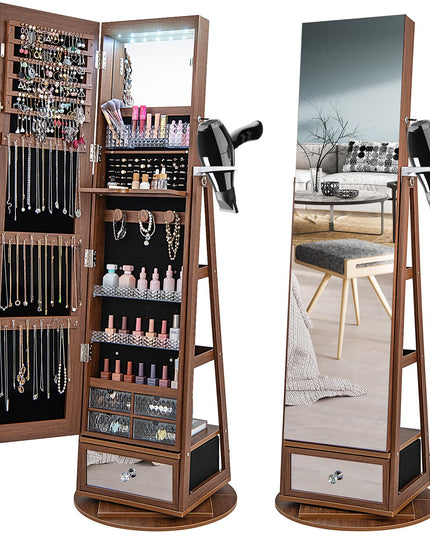 360° Swivel Jewelry Cabinet Armoire with 64.5" H Full Length Mirror - Giantex