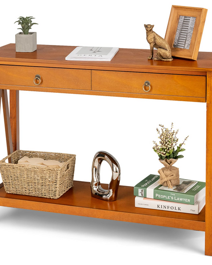 Console Table Entryway Sofa Side Table with 2 Drawers & Open Shelf