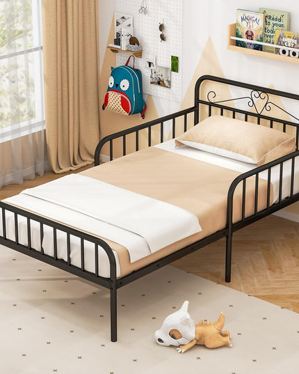 Giantex Metal Twin Bed Frames for Kids, Heavy Duty Metal Platform Bed Frame with Headboard & Safety Guardrails