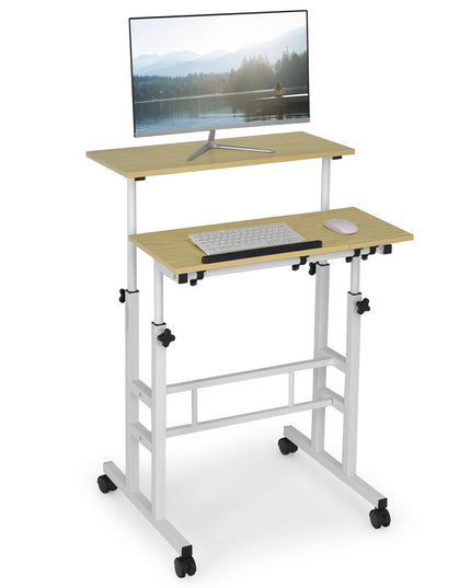 Giantex Mobile Stand up Desk Adjustable, Rolling Standing Laptop Cart, 27.5"D x 22"W x 49.5"H
