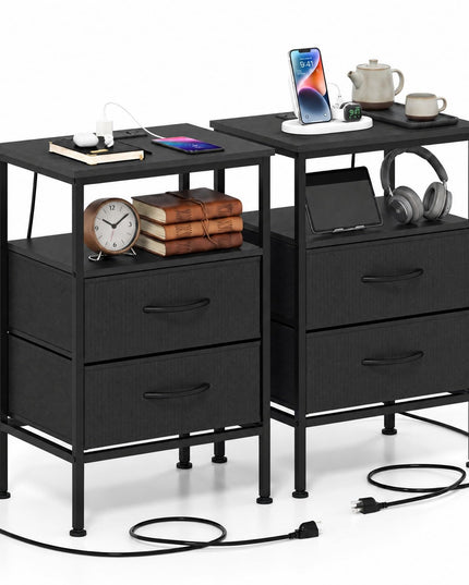 Giantex 24.5"/27.5" Nightstand with Charging Station & 1 Fabric Drawer(1/2)