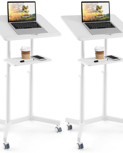 Giantex Mobile Laptop Podium, Height Adjustable Standing Desk with Storage Tray
