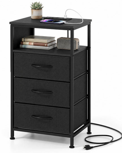 Giantex 24.5"/27.5" Nightstand with Charging Station & 1 Fabric Drawer(1/2)