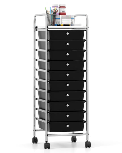 Giantex Rolling Storage Cart with 10 Drawers Utility Cart with Tabletop