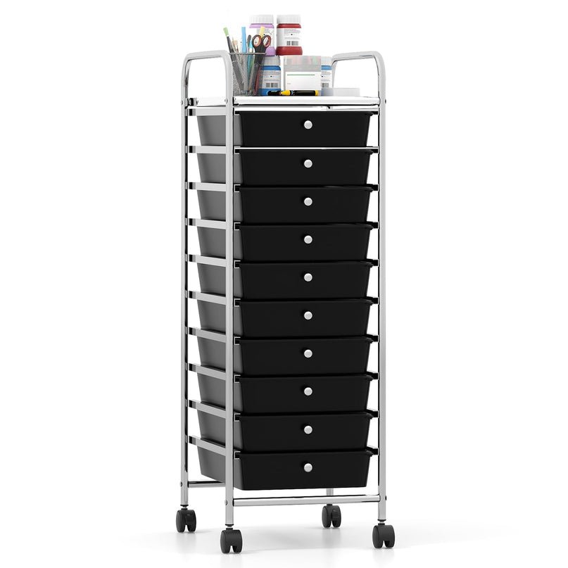 Giantex Rolling Storage Cart with 10 Drawers Utility Cart with Tabletop