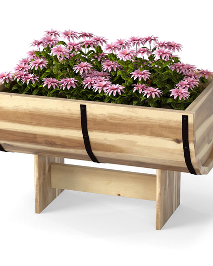 Giantex Half Barrel Acacia Wood Planter Box for Flower Vegetable Fruit