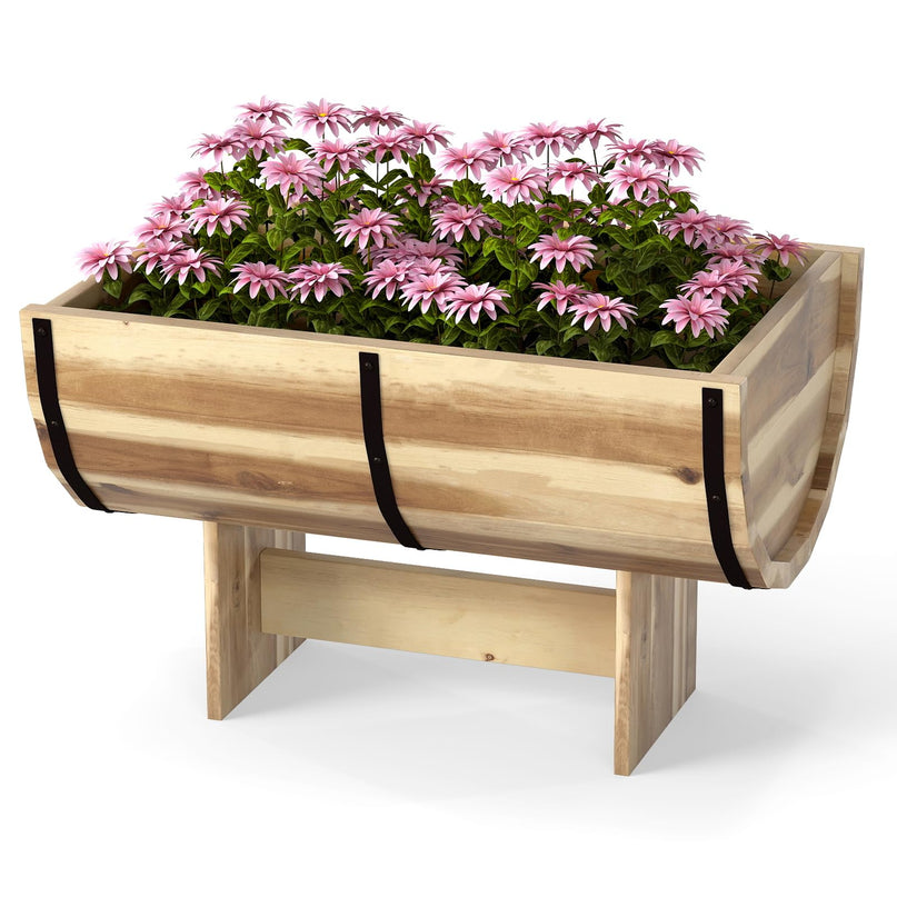 Giantex Half Barrel Acacia Wood Planter Box for Flower Vegetable Fruit