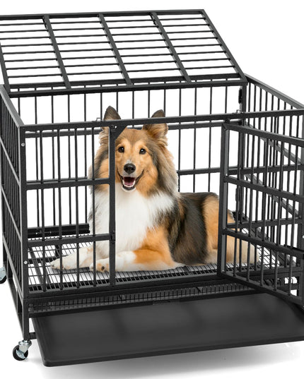 Giantex Heavy Duty Dog Crate, Escape Proof Metal Dog Cage with Double Door