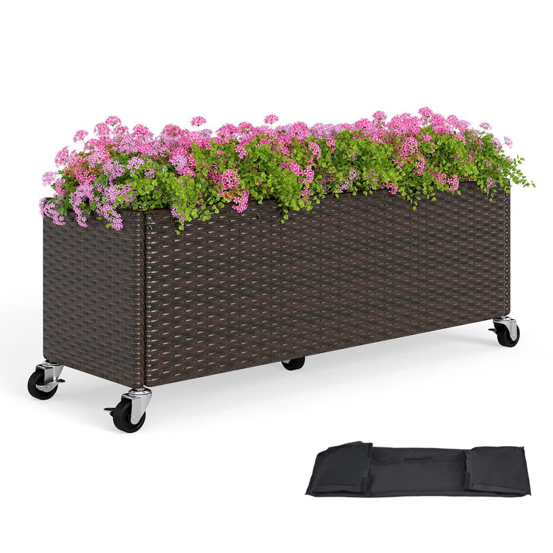 Giantex Set of 1/2 Wicker Raised Garden Bed with Wheels (38”x12”x14”)