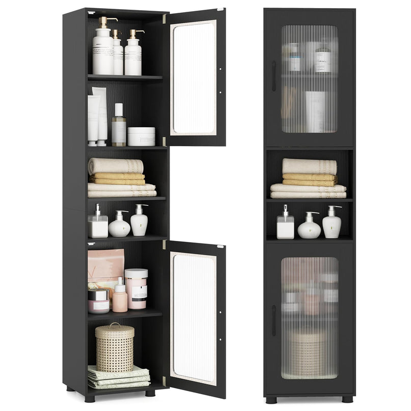 Giantex 67" Tall Narrow Freestanding Bathroom Storage Cabinet with 2 Fluted Doors
