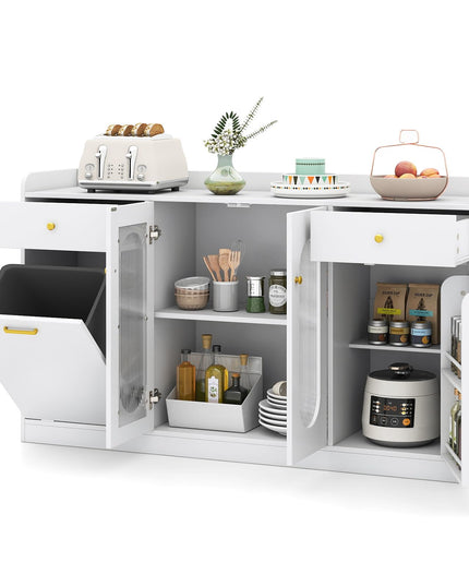 Giantex 55" Farmhouse Buffet Cabinet | Large Credenza w/Hidden Tilt Out Trash Can