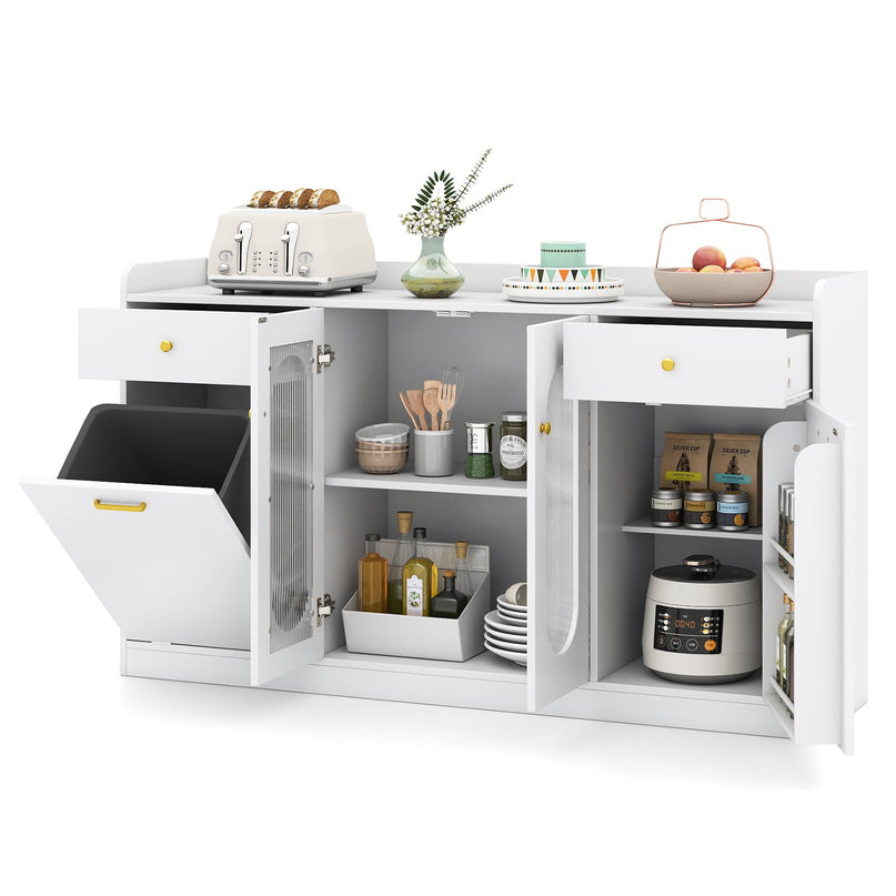Giantex 55" Farmhouse Buffet Cabinet | Large Credenza w/Hidden Tilt Out Trash Can