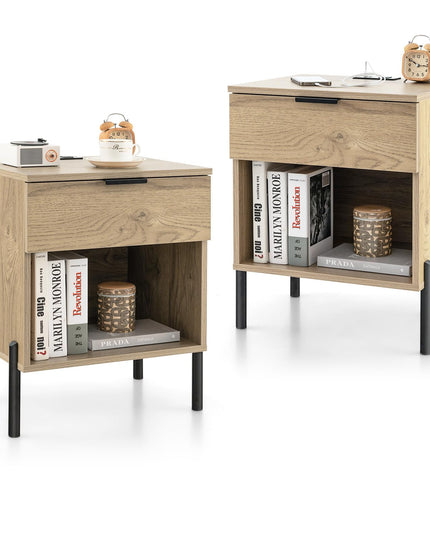 Giantex Mid Century Modern Nightstand with Charging Station