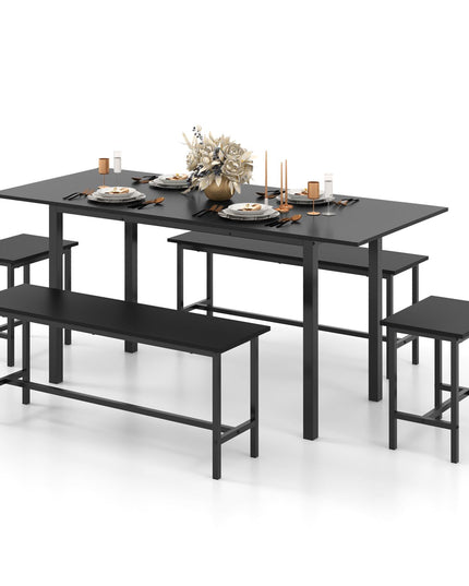 Giantex Dining Table Set for 4-6, 5-Piece Kitchen Table Chairs Set, 63” Extendable Table with 2 Benches