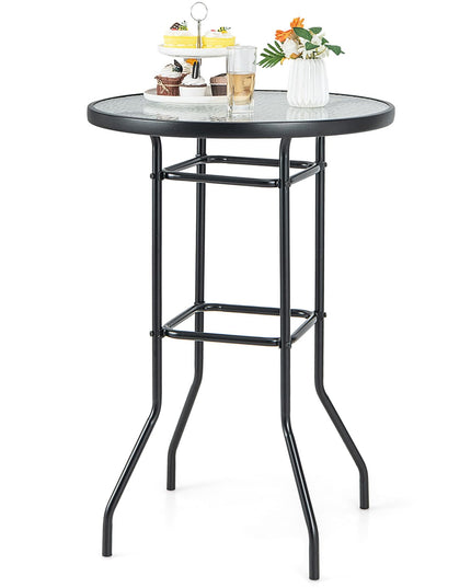 Giantex Patio Bar Table, 38" Height High Top Bistro Table, 27" Round Tempered Glass Tabletop