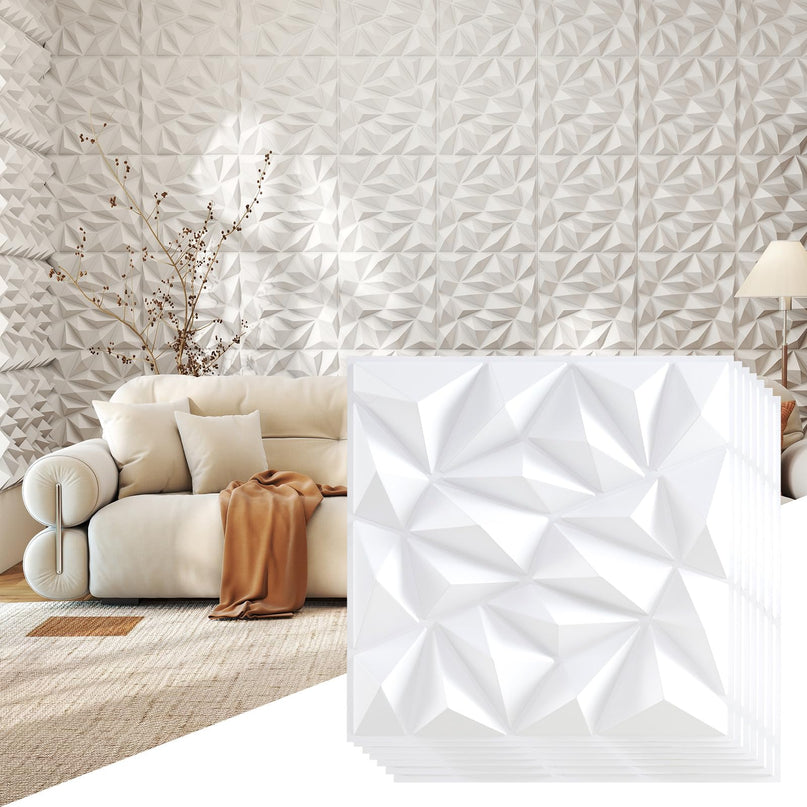 Giantex 20"x20" White PVC Decorative Wall Tiles with Diamond Pattern | 20/40 Pack 3D Wall Panels