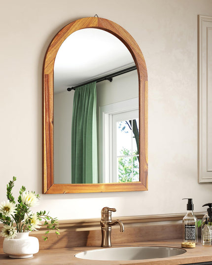 Farmhouse Wall Mirror Arched Mirror with Solid Acacia Wood Frame