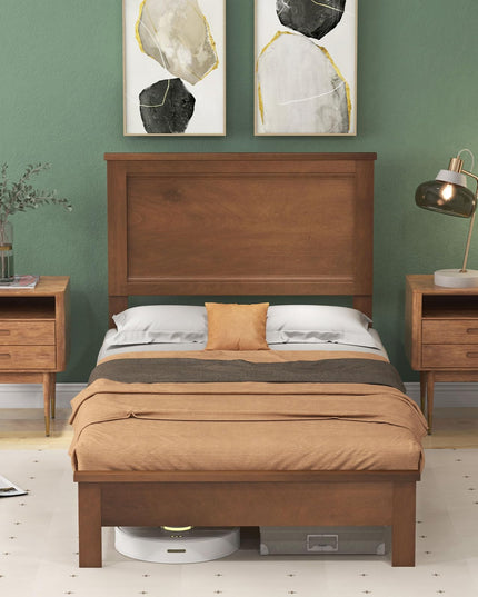 Platform Bed w/ Rubber Wood Legs & Integrated Headboard | Wooden Bed Frame
