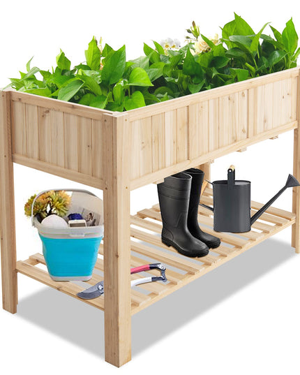 Giantex Raised Garden Bed, Wooden Planter, Black Liner