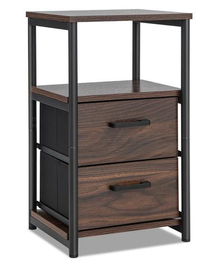 Giantex Nightstand, Bedside Table with 2 Fabric Drawers & Open Wood Shelf Storage