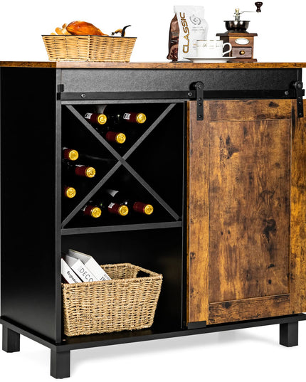Giantex Sideboard, Coffee Bar Station with Sliding Barn Door(Industrial)