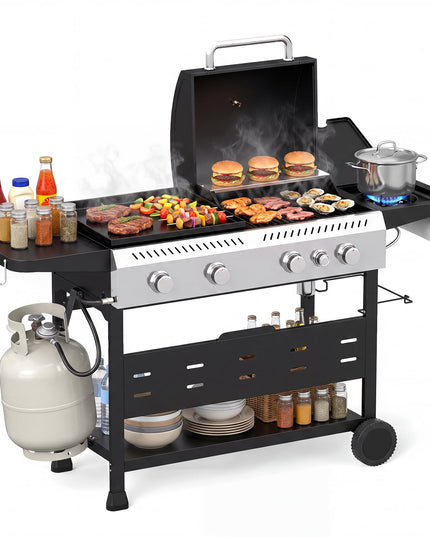 GIANTEX 5-Burner 48,000 BTU Propane Gas Grill and Griddle Combo with Side Burner